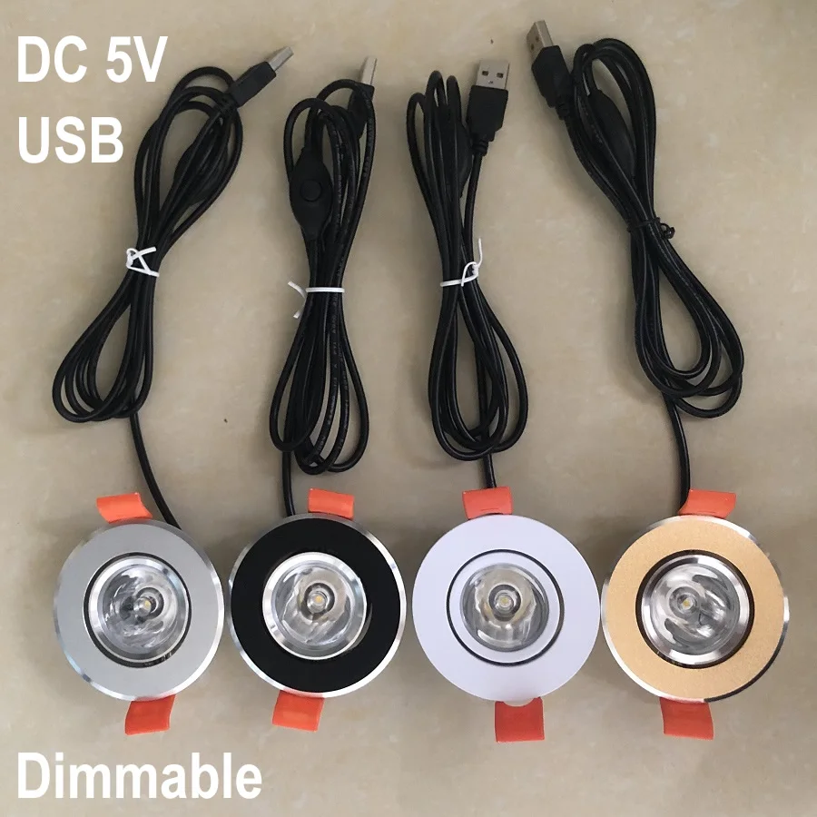 USB 5V Ceiling Led Downlight Dimmable 1W 3W Mini Spot Light Cutout 50mm Recessed Spotlight Jewelry Wine Cabinet Counter Showcase