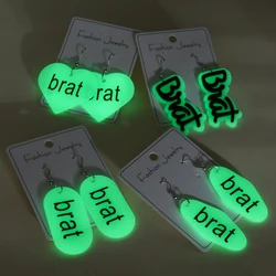 WELBACK 1 pair brat glow-in-the-dark letter earrings fashion creative letter acrylic earrings for women suitable for daily wear