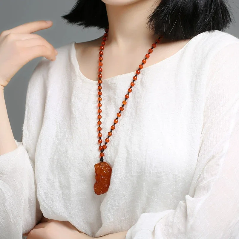 Chalcedony Ruyi Pixiu Orange Pendant, The Same for Men and Women