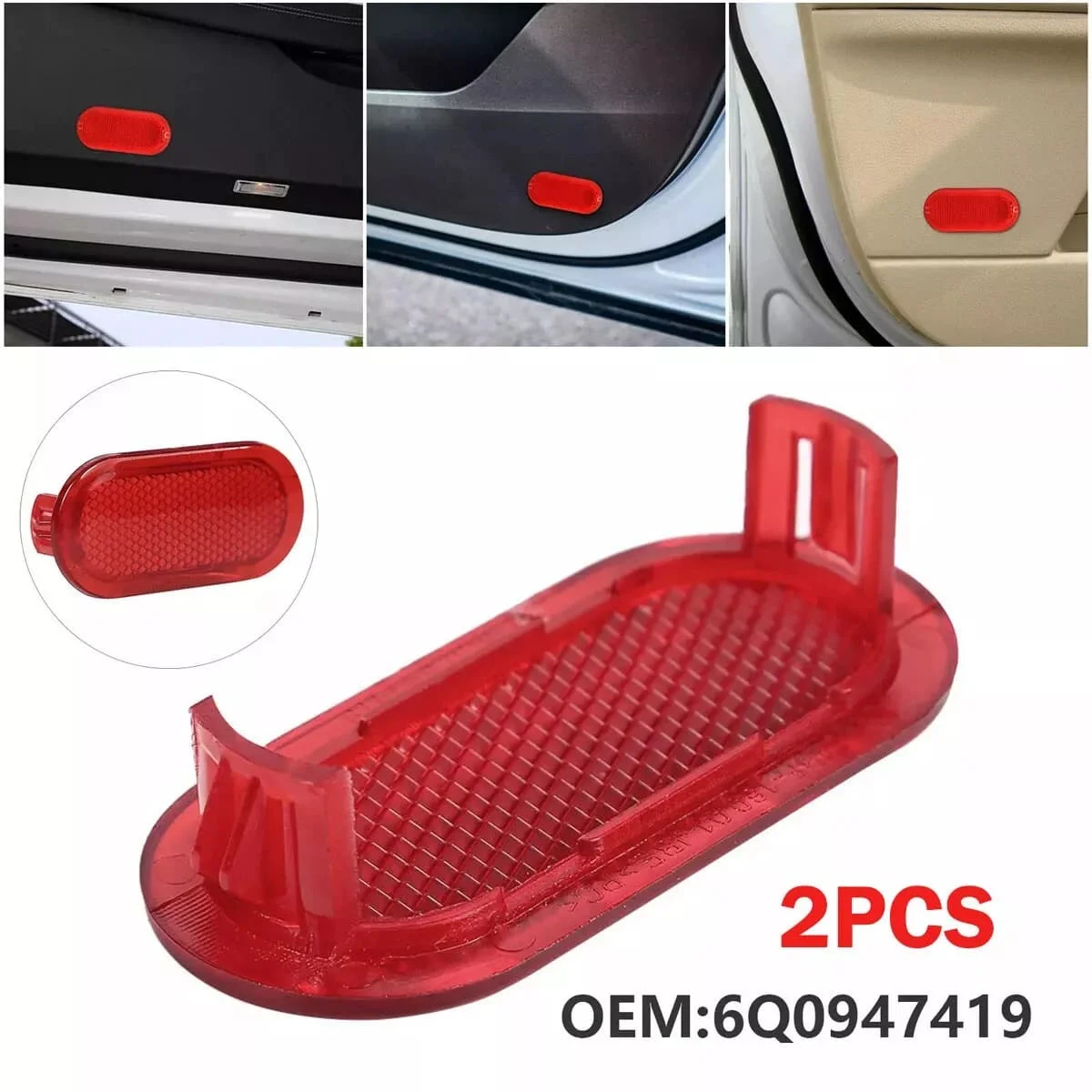 

2pc 6Q0947419 Car Red Door Lamp Red Warning Functional Light Reflector For VW Beetle Caddy Polo Touran Durable Automotive Parts