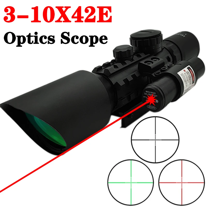 Hunting 3-10x42E Rifle Scope Mil-dot Reticle Red Green Illuminated Tactical Optics Riflescope Gun Scopes With Locking Turret