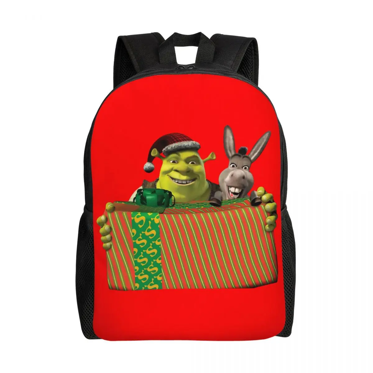 Custom Christmas Shreks And Donkey Festive Box Backpack for Women Men Waterproof College School Bag Printing Bookbag