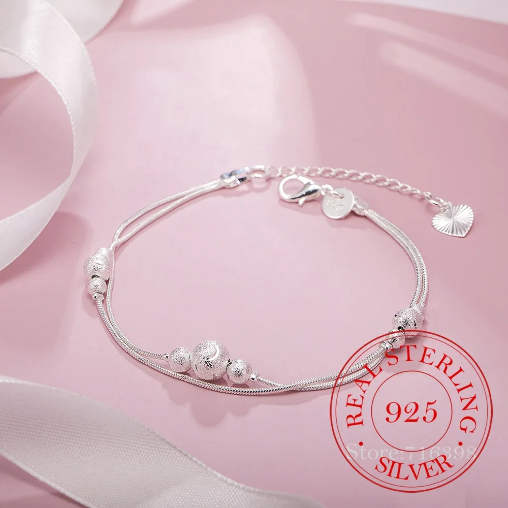 New Fashion Double Layer Lucky Ball 925 Sterling Silver Jewelry Personality Sweet Transfer Beads Bracelets For Women