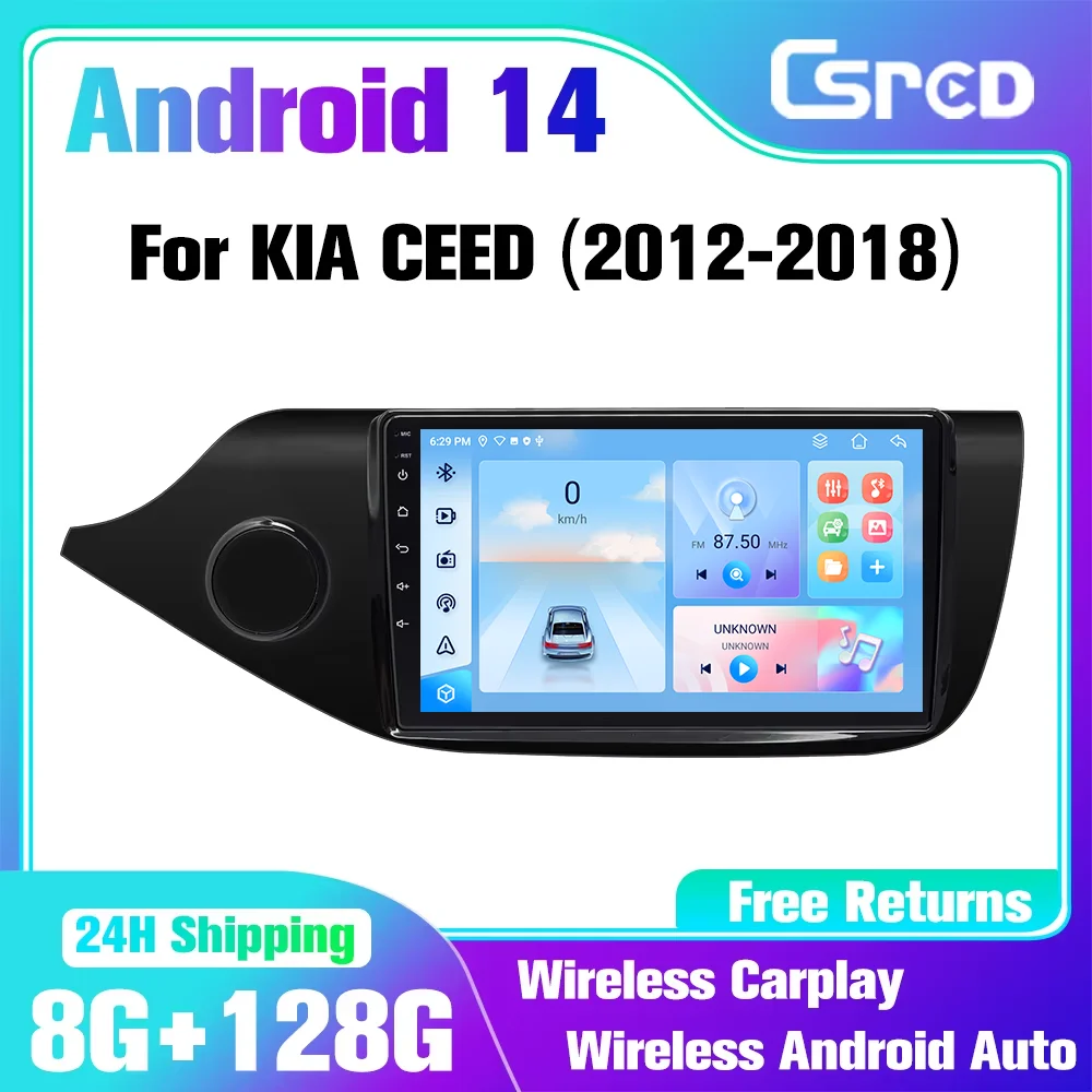 Csred Android 14 Android Car Radio for KIA CEED JD Cee'd 2012-2018 player multimedia GPS Wireless CarPlay Intelligent Systems