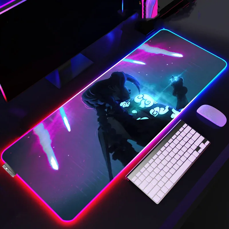 Lol Jinx Mouse Pad Large RGB Game Mats LED Deskmat Desk Mat Computer Accessories Mousepad Xxl Gaming Gamer Mause Anime Office Pc