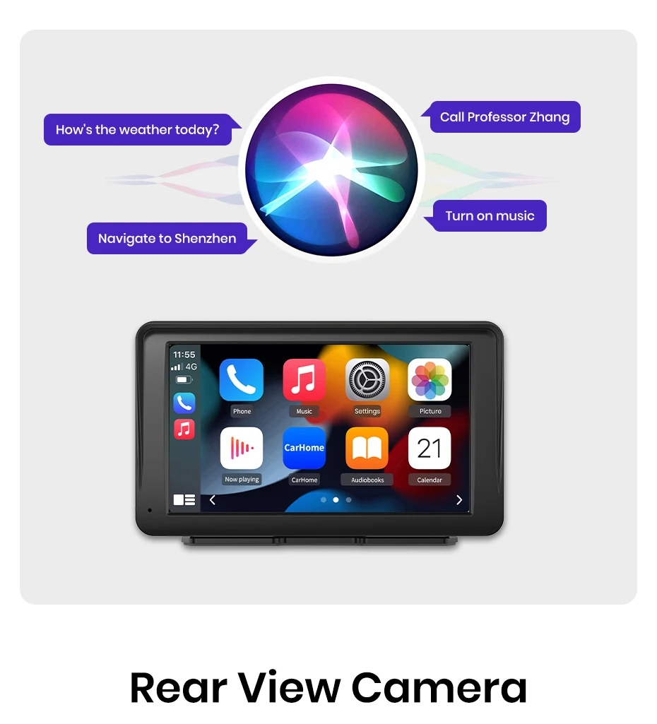 Junsun 7-Zoll tragbarer Touchscreen Carplay für Apple Android Auto Auto Stereo Radio Multimedia Video Player Bluetooth FM AUX GPS – Detail 9