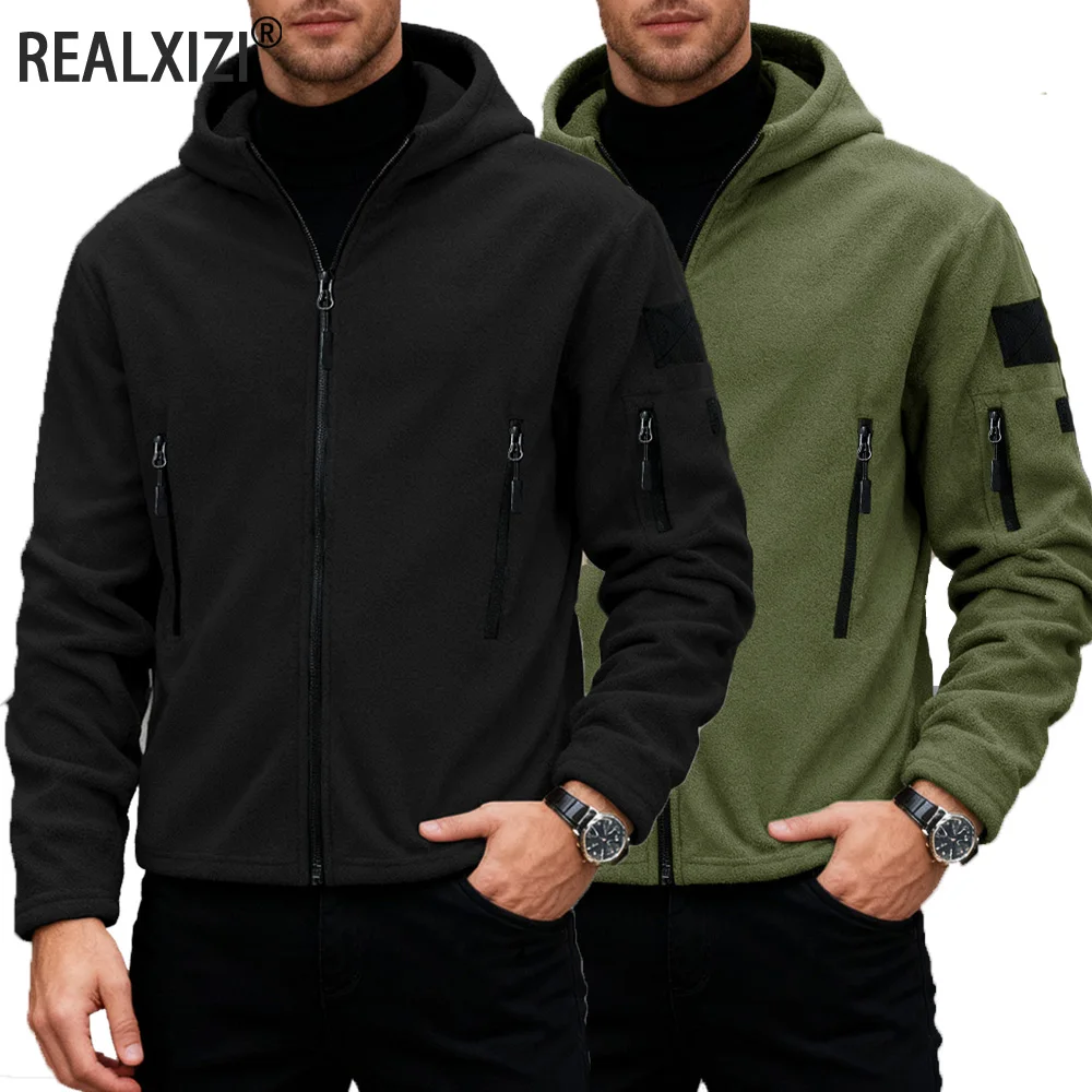 

Men's Soft Jackets Full Zip Up Fleece Hooded Jacket Thermal Warm Work Coats Mens Zipper Pockets Jacket Hiking Training Outwear