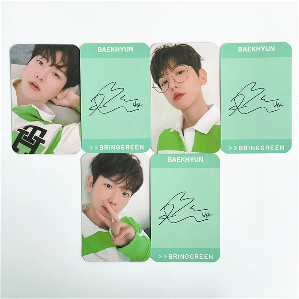 3pcs KPOP BAEKHYUN BRINGGREEN Selfie Photocards Signature Card Back Doubel-Sided LOMO Cards BAEKHYUN Fans Collections