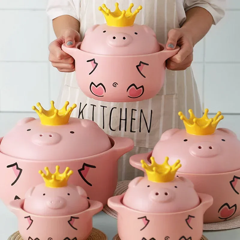 Pig Casserole Stew Pot Porridge Household Open Fire Soup Pot Old-Fashioned Kitchen Ceramic Tableware Porcelain Bowl Cooking Pot