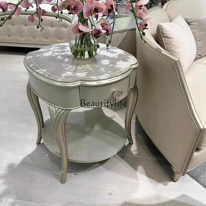 

French light luxury solid wood edge few solid wood carving flower corner few living room home sofa table