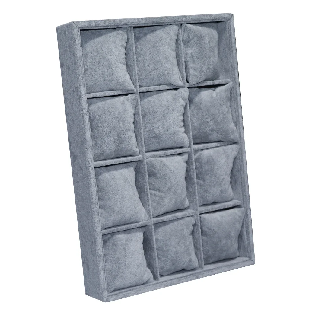 Display Storage Box Case Pillow Holder 12 Grid Velvet Watch Bacelet Jewelry