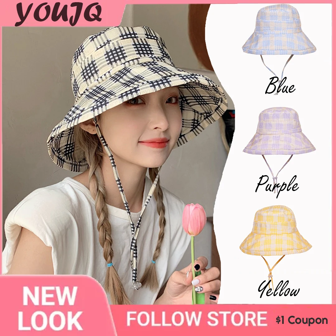 

Female Four Seasons Fisherman Hats for Women Black White Lattice Sunshade Versatile Summer Panama Beach Sunscreen Hat Sombreros