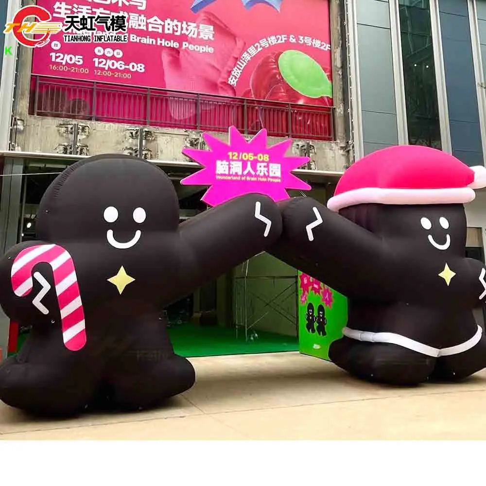 Transporte rápido arco de natal homem de gengibre preto arco inflável portão decoração de quintal de natal