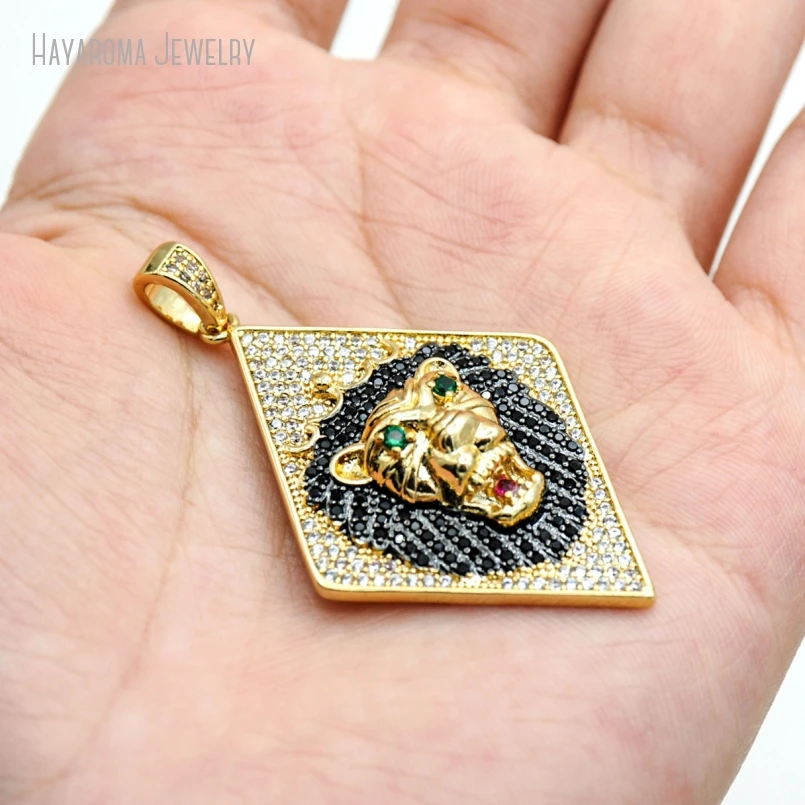 

5Pcs Geometric Rhombic Lion Head Jewelry Metal Cubic Zirconia Copper Gold Color Invisible Setting Wholesale Pendant