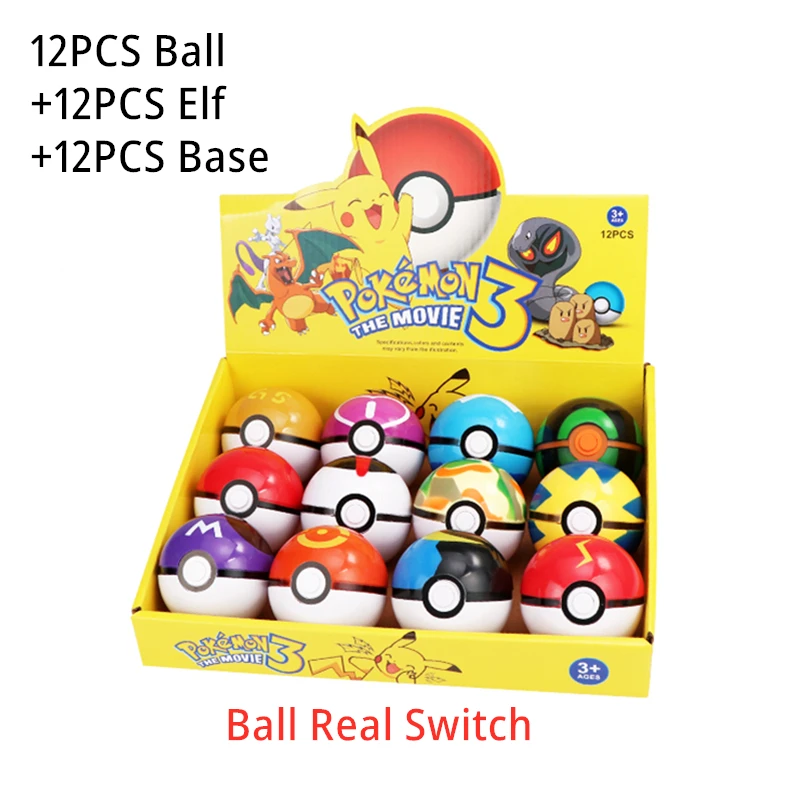 12PCS/set Pokemon Toys Elf 2-3cm Anime Action 7Cm Pokeball Figures Toy Model Pikachu Dolls Children Christmas Gift