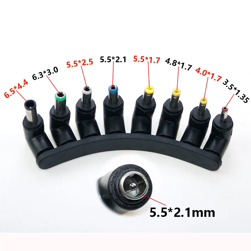 8-piece/set Laptop Power Plug DC Adapter Elbow type Female To Male 6.5*4.4/6.3*3.0 / 4.0X1.7 / 4.0*1.7 / 5.5*2.5 To 5.5*2.1mm