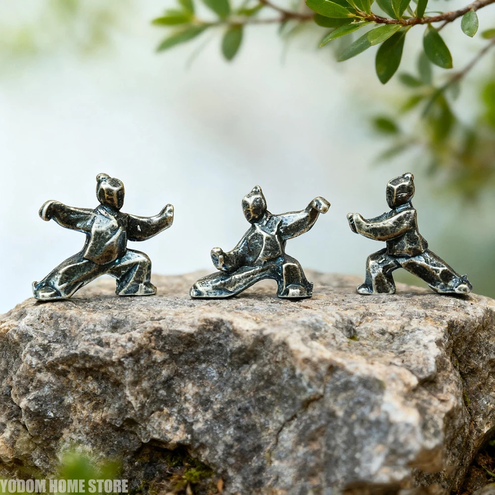 Chinese Tai Chi Kung Fu Desk Decorations - 3pcs Vintage Copper Miniature Person Creative Gifts