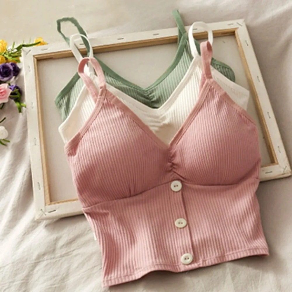 

Women Knitted Tank Top Strap Vest Female Knitting Crop Top Chest Wrap Pure Cotton Underwear Camisoles