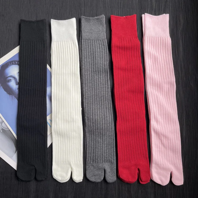 Comfortable Soft Two-Toed Socks Combed Cotton Split Toe Socks for Women Stripe Socks Japanese Harajuku Mid-Tube Women's Tabi Sox