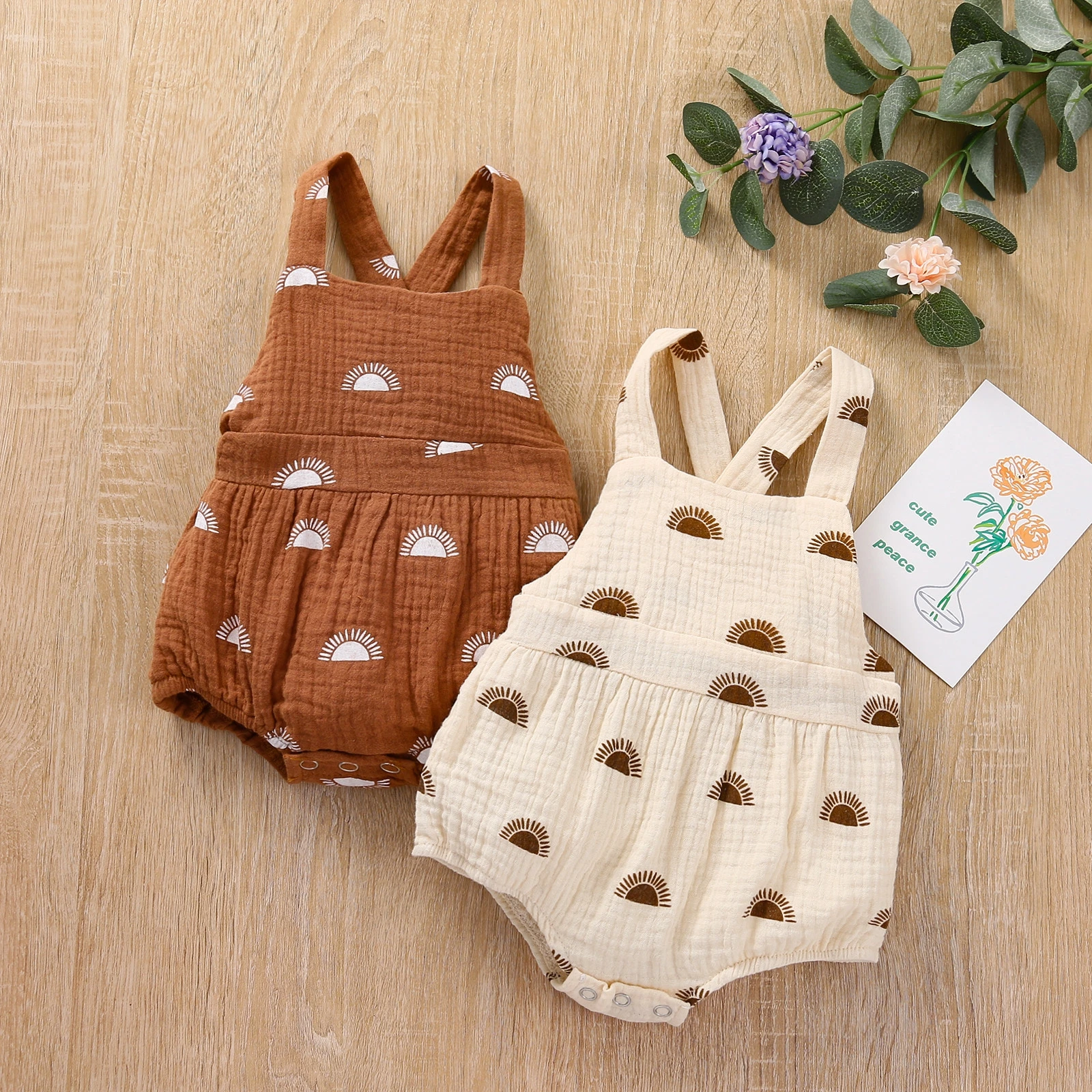 الوليد طفل الفتيان والفتيات الصيف ارتداءها أزياء الشمس المطبوعة الحمالة رومبير