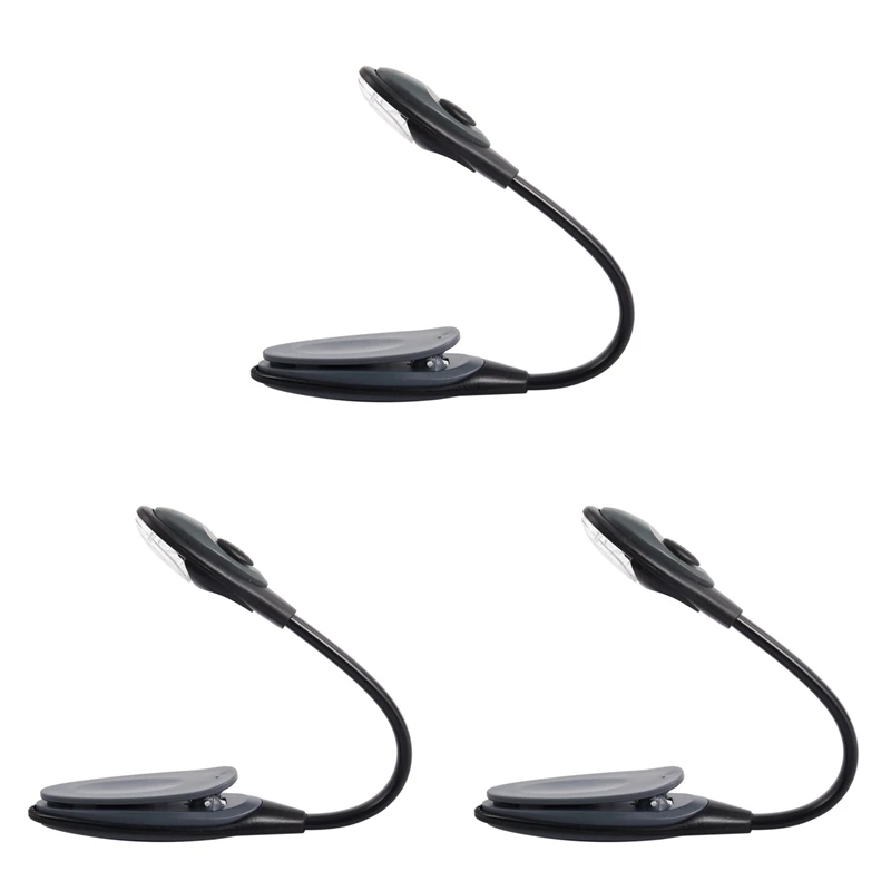 LICE-3X Mini Flexible Clip-On Bright Booklight LED Travel Book Reading Lamp White Light Book Holder Gray