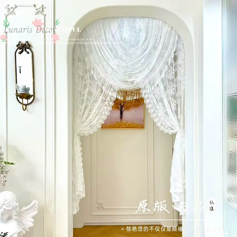 French Style Wave Sheer Curtain Privacy Door Curtain Aisle Partition Screen Light Filter Gauze Divider Home Decor