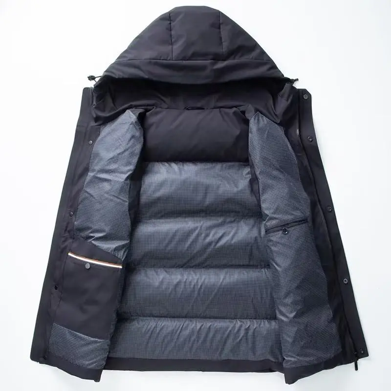 2025 الخريف/الشتاء جديد الرجال مقنعين أسفل سترة الوطنية القياسية الأبيض بطة أسفل سميكة الدافئة عالية الفاخرة أسفل سترة