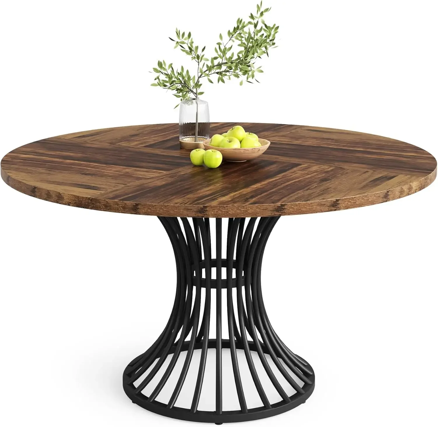 Round Dining Table for 4-6 People | 47" Large Rectangular Kitchen Table with Unique Geometric Legs