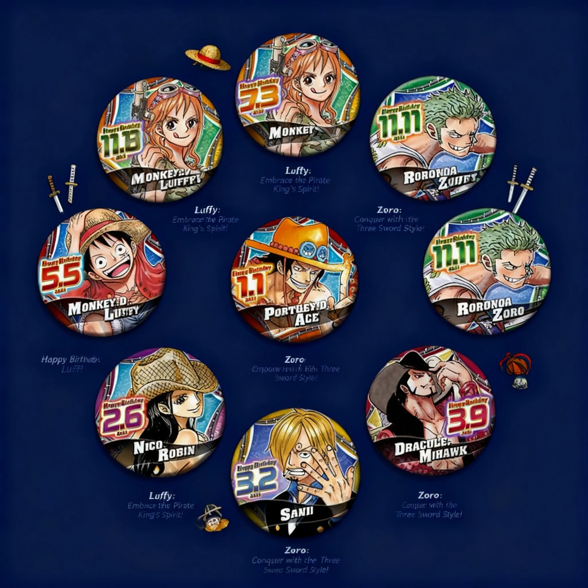 

One Piece Anime Badge Pin Backpack Accessory Ace Luffy Zoro Robin Sanji Birthday Gift Anime Merchandise Cosplay Collection Fan
