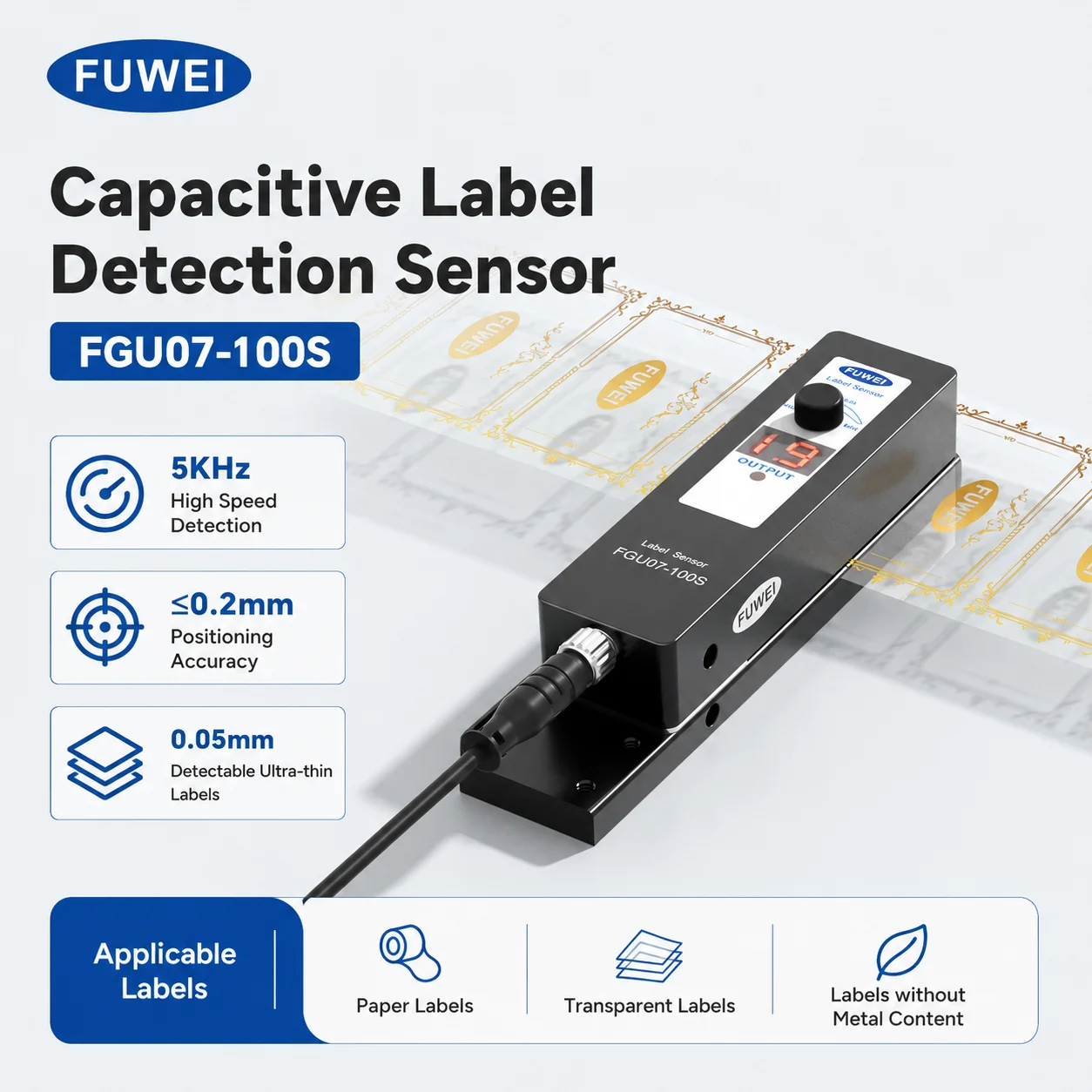 FUWEIFGU07-100S Digital Label Sensor Labeling Machine Sensor Transparent  Non-Transparent Label Detection Photoelectric Switch
