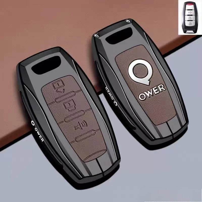 Zinc Alloy Car Key Case Cover Chain Shell Protector Fob Holder for Great Wall Pao POER EV Commercial Off-Road Pickup Accessories