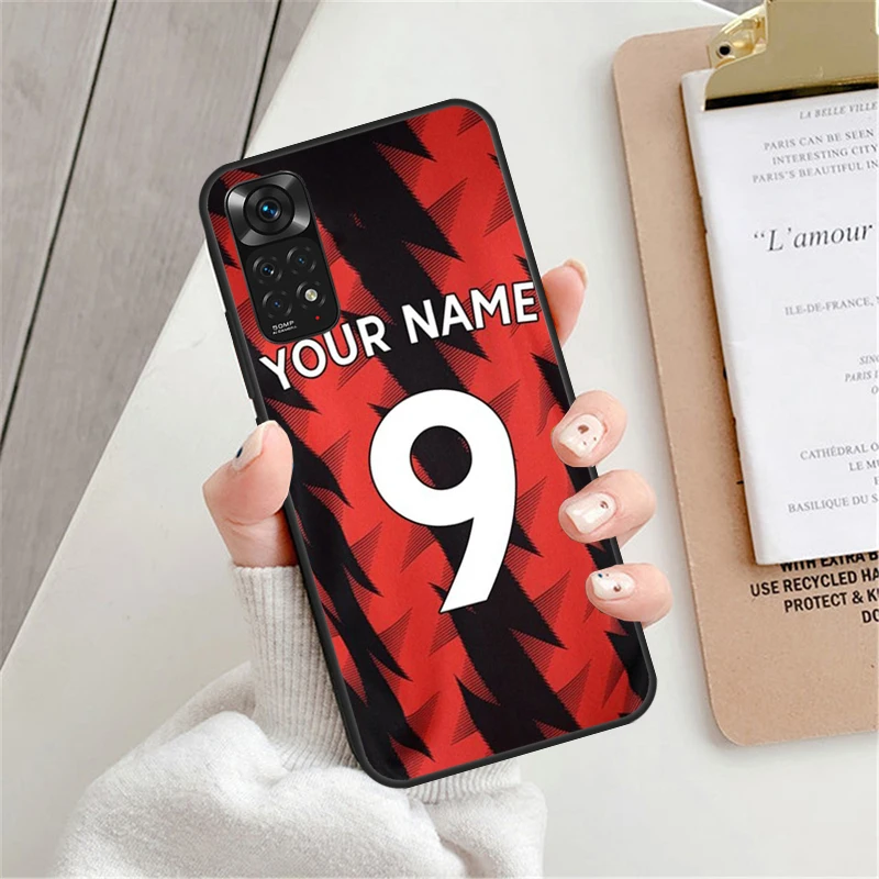 Custodia personalizzata con nome da calcio per Xiaomi Redmi Note 12 Pro 8 9 10 11 Pro Note 12S 11S 10S 9S Redmi 12C 9C 10C Cover