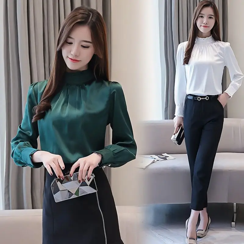 Women\'s Clothing Fashion Office Lady Solid Color Ladies Tops Business Casual Long Sleeve Pullovers Spring Autumn Thin T-Shirts