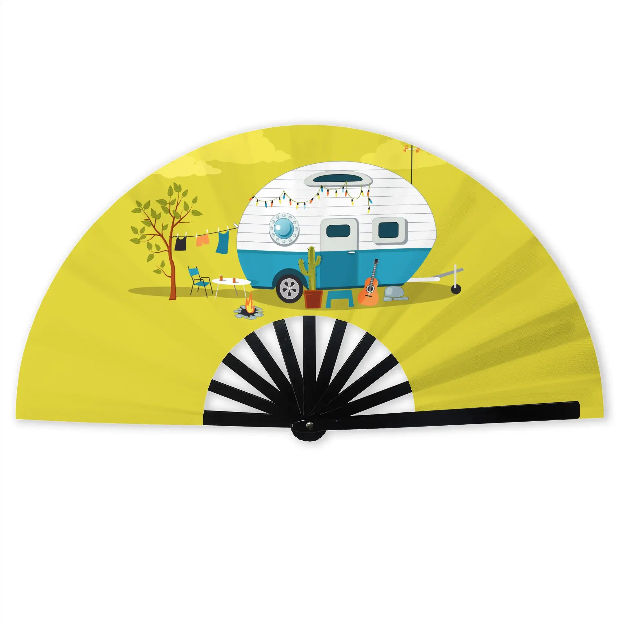 Happy Camper Stylish Hand Fan  Men Camping Life Printed Polyester Fan Trendy For Wedding Party Gift