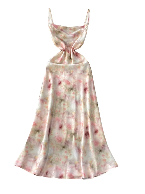 Ele ขนาดใหญ่ Neline Slip Dr ผู้หญิงฤดูร้อนเอวสูงพิมพ์กระชับสัดส่วนเข่าความยาว A-Line ชุดเกาหลี Sle