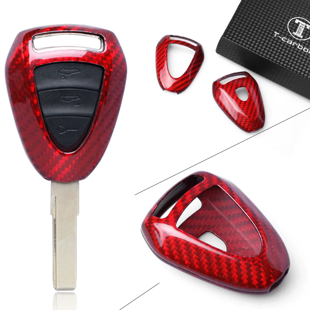 3 Button Car Real Carbon Fiber Remote Key Shell Cover Case Red For Porsche Boxter 911 Cayman Boxter