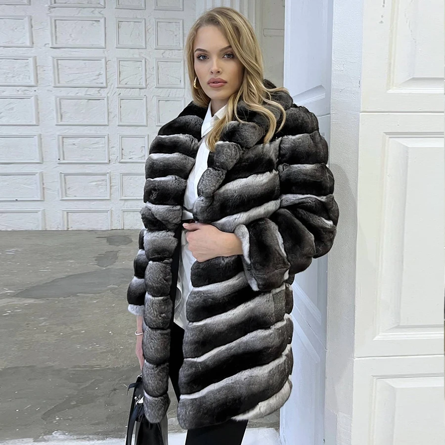 

Winter Natural Rex Rabbit Fur Coat Women Short Fur Jackets Chinchilla Fur Best Seller Real Fur Jacket