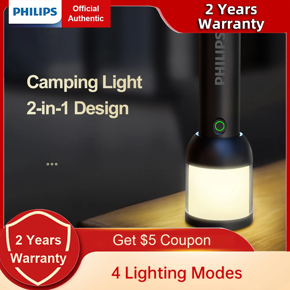 Philips SFL2187 Portable Flashlight & Camping Lamp 2 in 1 Design 4 Lighting Modes Flashlights for Self Defense Hiking Fishing