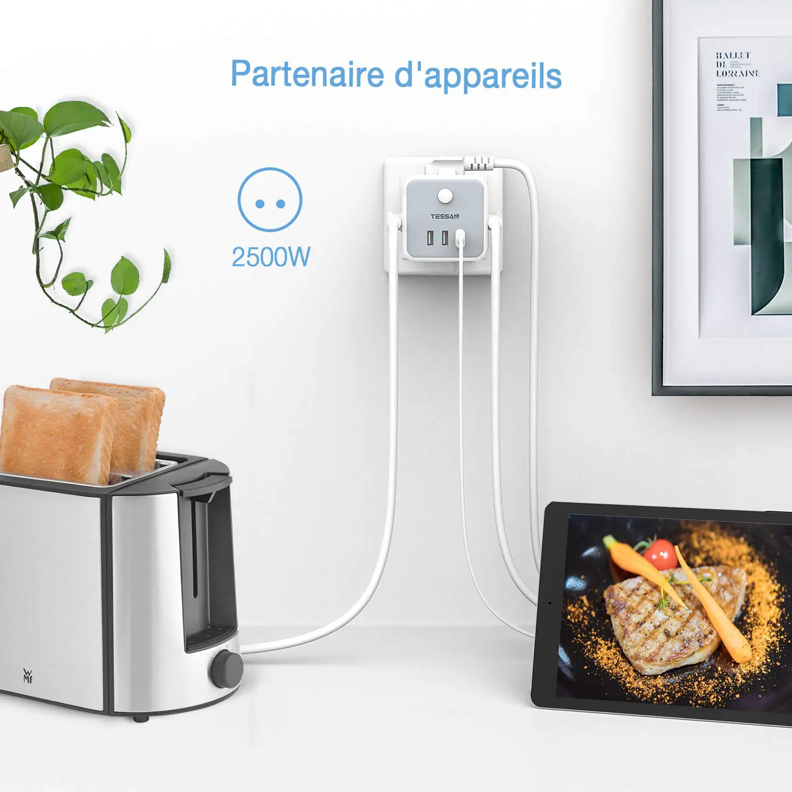 TESSAN-Extensor de Soquete Elétrico com Portas USB, Tee Socket Cube, Adaptador Multi-tap Power Strip para Viagem Doméstica, Europeu, Coréia