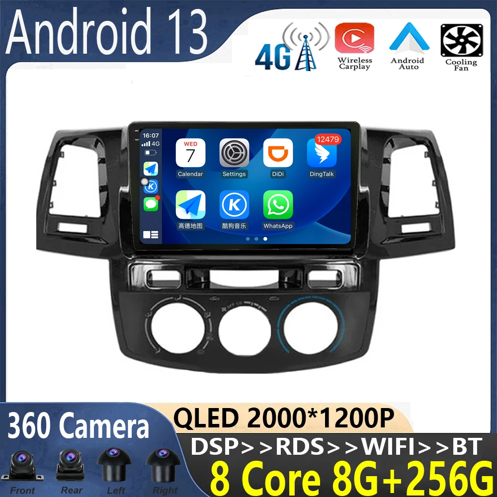 

android 13 For Toyota Fortuner Hilux MT 2008-2014 Car Radio Multimedia Video Player GPS Navigation stereo Carplay WIFI+4G