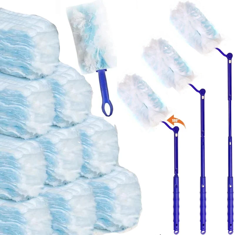 Cepillo de plumero electrostático desechable con mango ajustable, reemplazo de recargas para persianas de oficina en casa, herramienta de limpieza de plumero de coche
