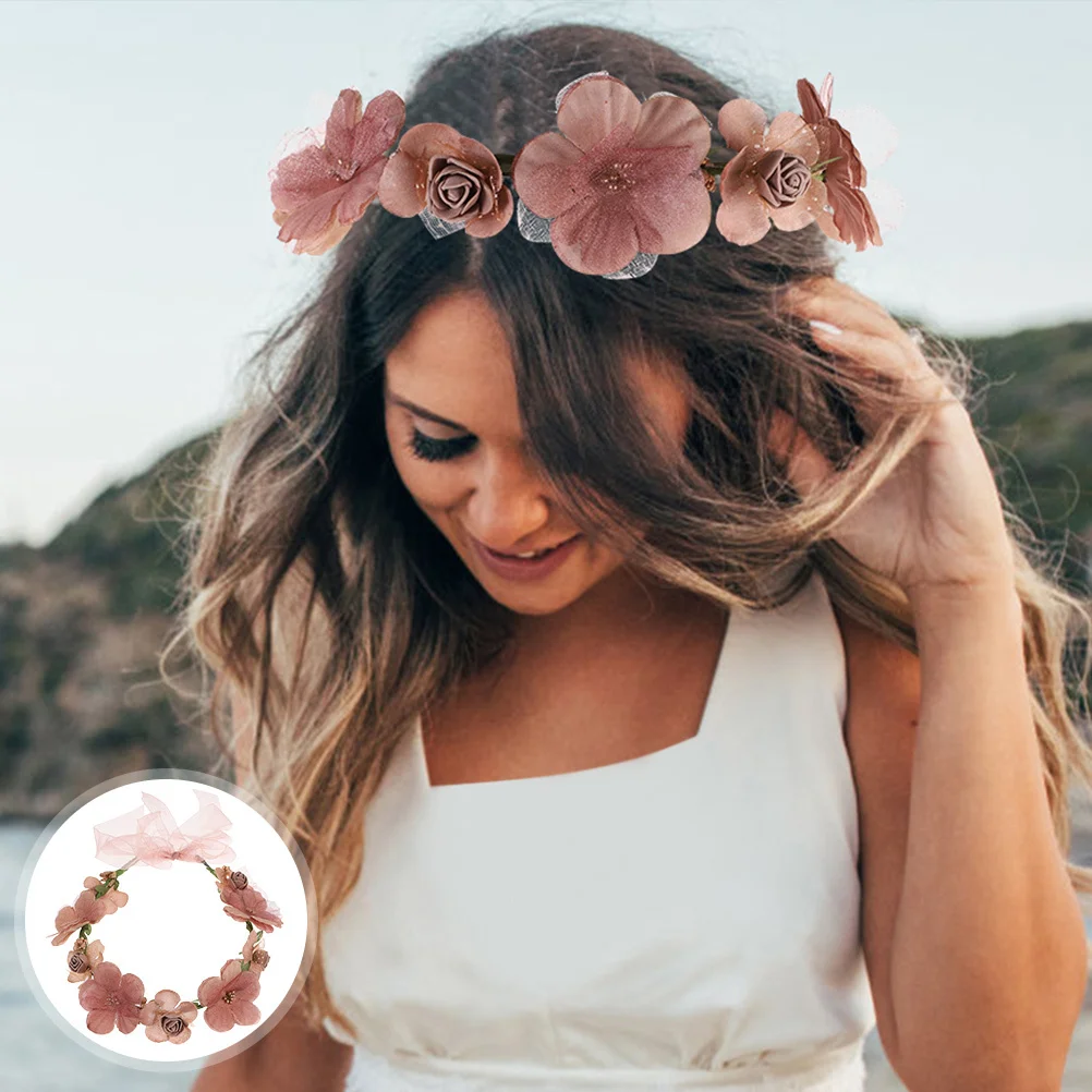 

Floral Crown Headband Boho Comfortable Unique Bridesmaids Ribbon Flower Wreath for Weddings Beach Parties Festival Hair
