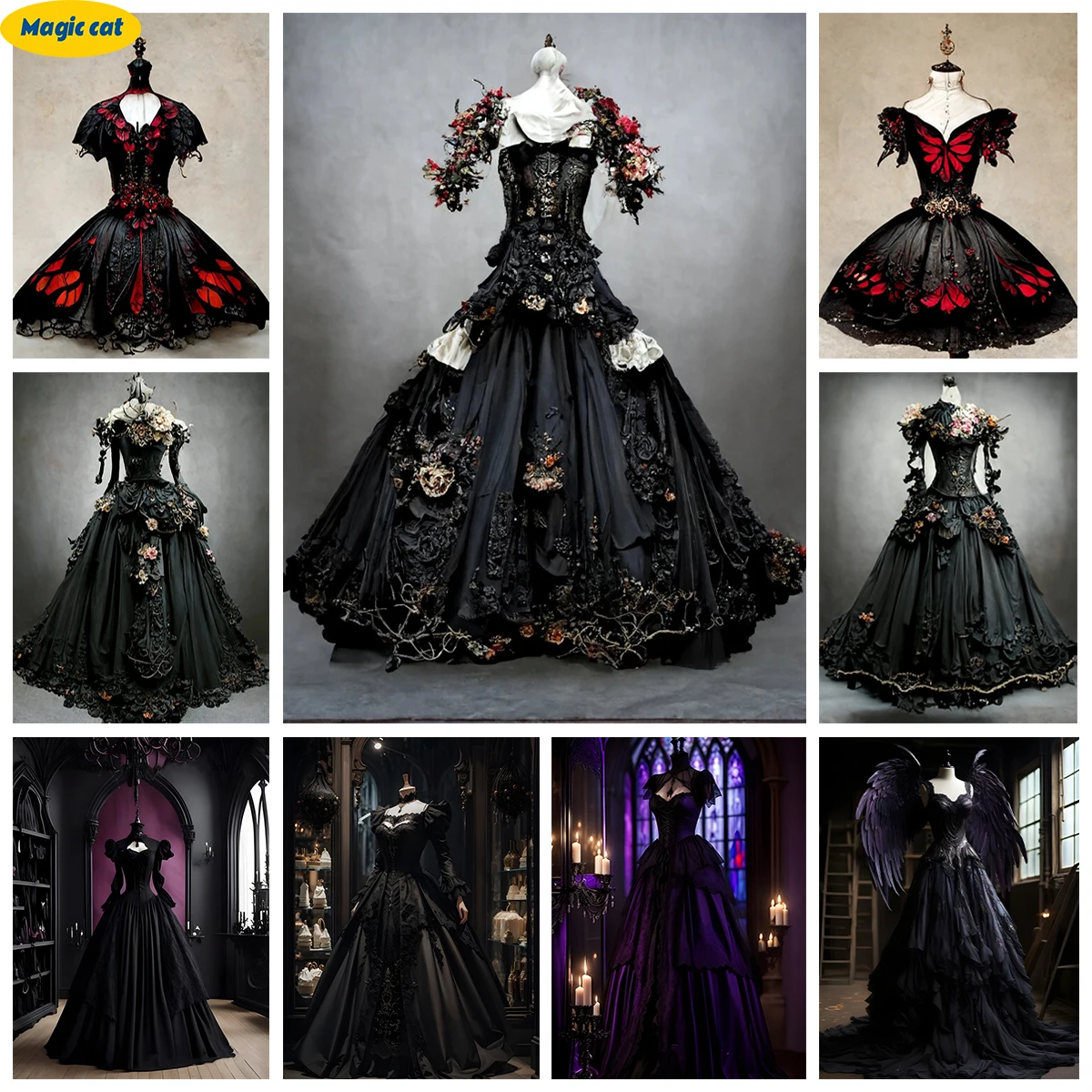 

Black Dress DIY AB Diamond Art Painting Goth Skirt 5D Diamond Embroidery Cross Stitch Long Dress Mosaic Picture Home Wall Decor