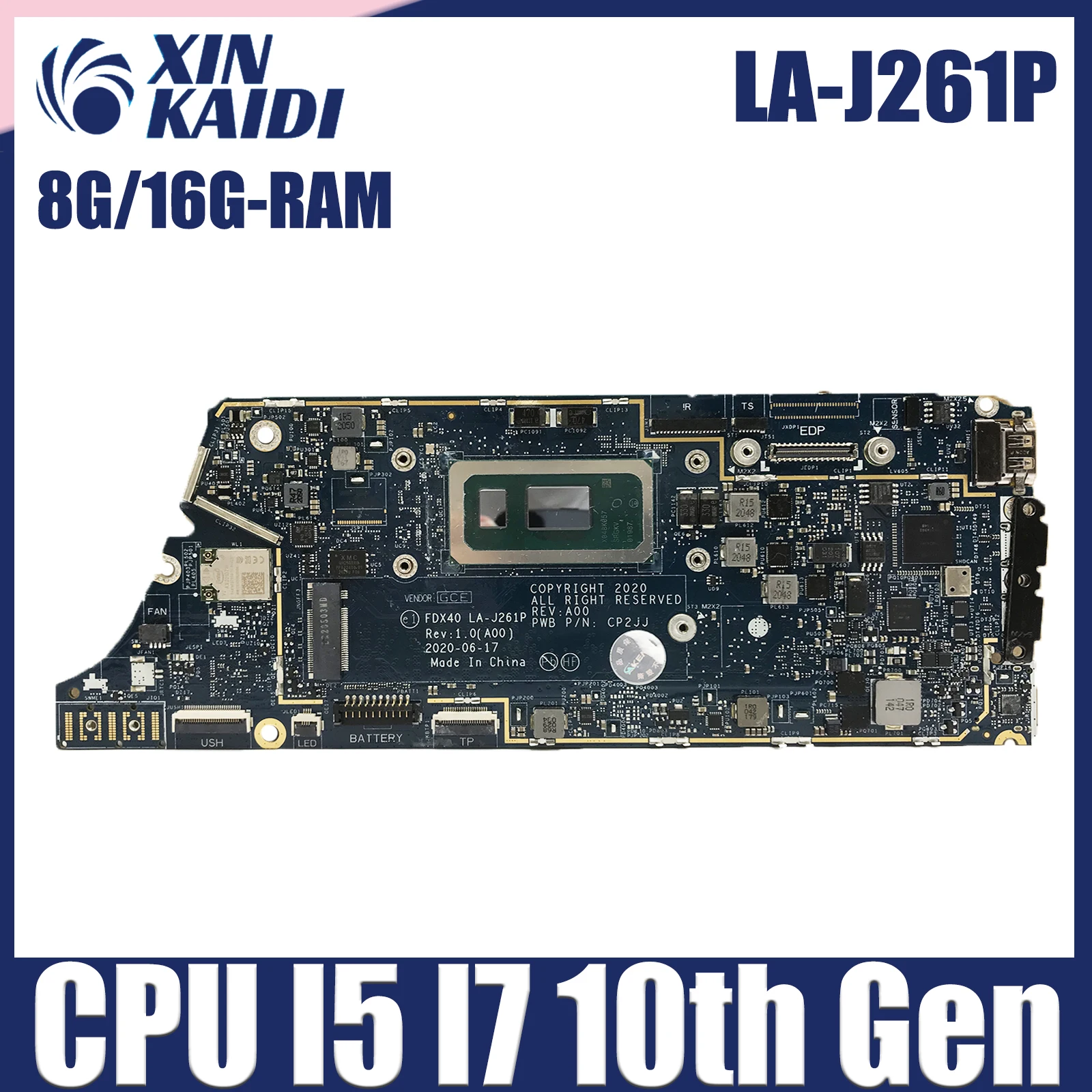 LA-J261P For DELL Latitude 7410 Laptop Motherboard CPU I5 I7 10th Gen 8G/16G RAM Mainboard CN-0GYV1X 04J6CM 00N7RN