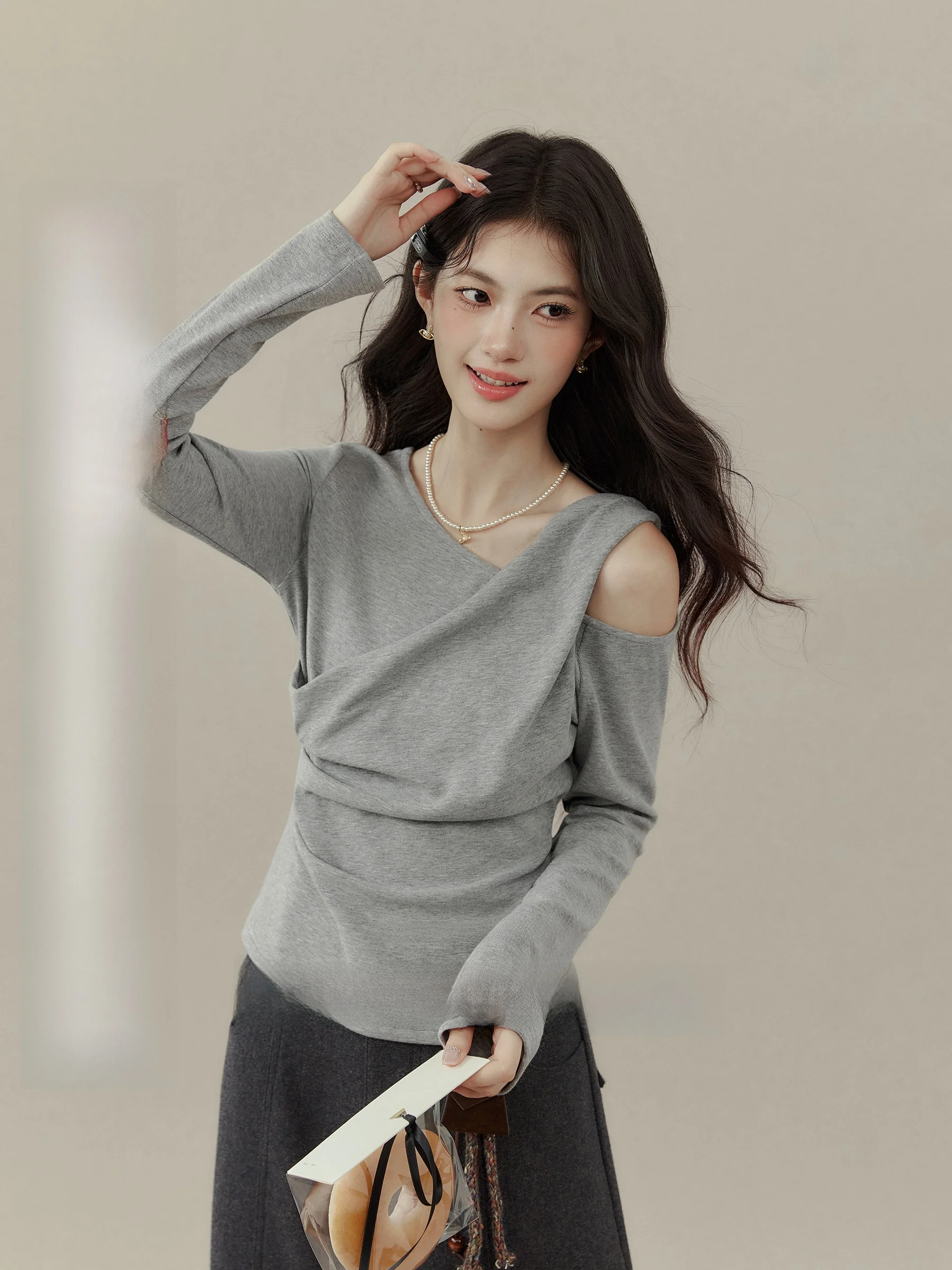 

Футболка с длинным рукавом больших размеров, повседневная, с дизайном на плечах, базовый слой для полных женщин, дизайн Fujisan View