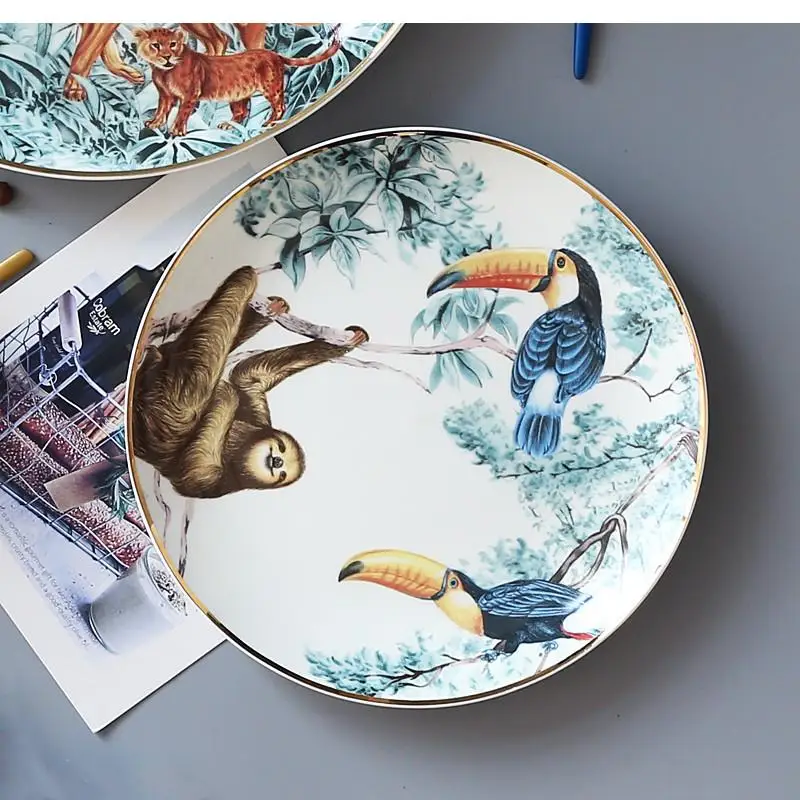 Ceramic Western Food Plate Jungle Animal Bone China Phnom Penh Tableware Household Round 8 Inch 10