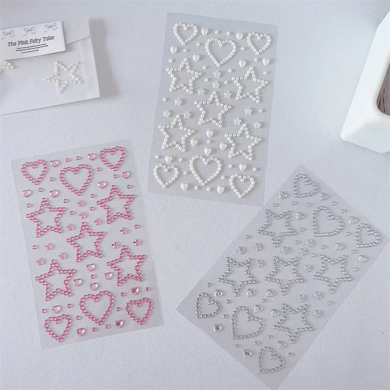 3D Rhinestone Heart Stickers Adhesive Decorative Stickers Glitter Star Card Handmade Sticker For Girls DIY Art Supplies