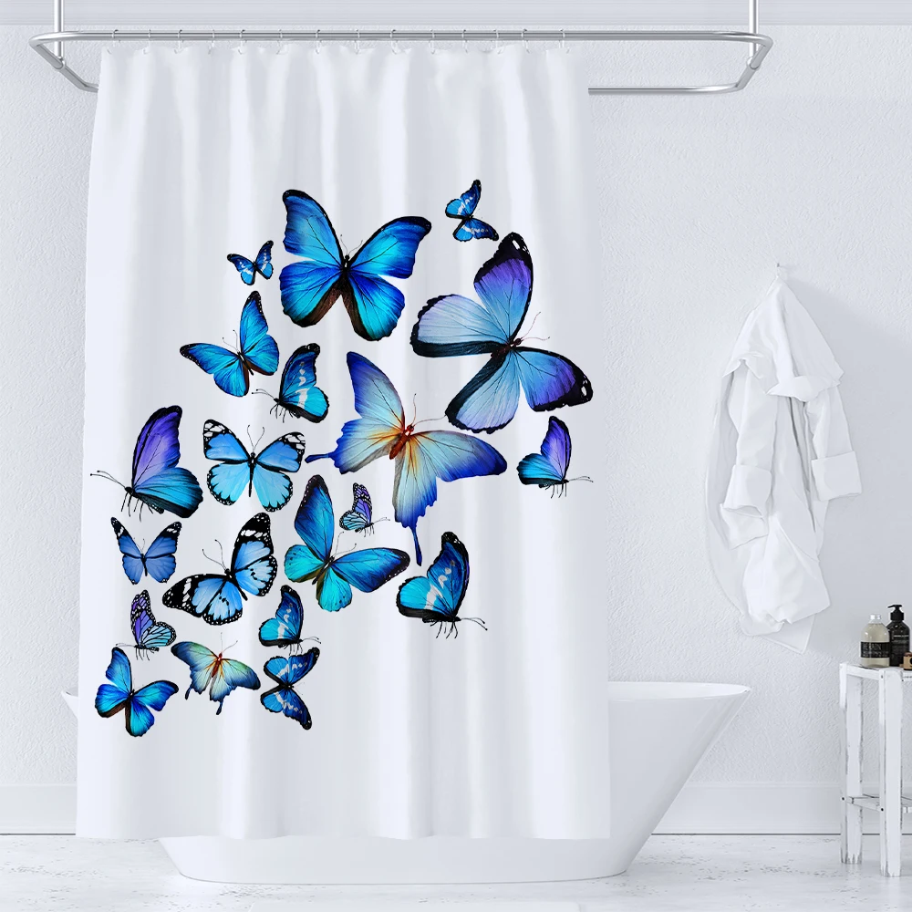 Beautiful Butterflies Shower Curtains Watercolor Boho Floral Waterproof Morden Bathroom Bathtub Curtain Room Decor With Hooks