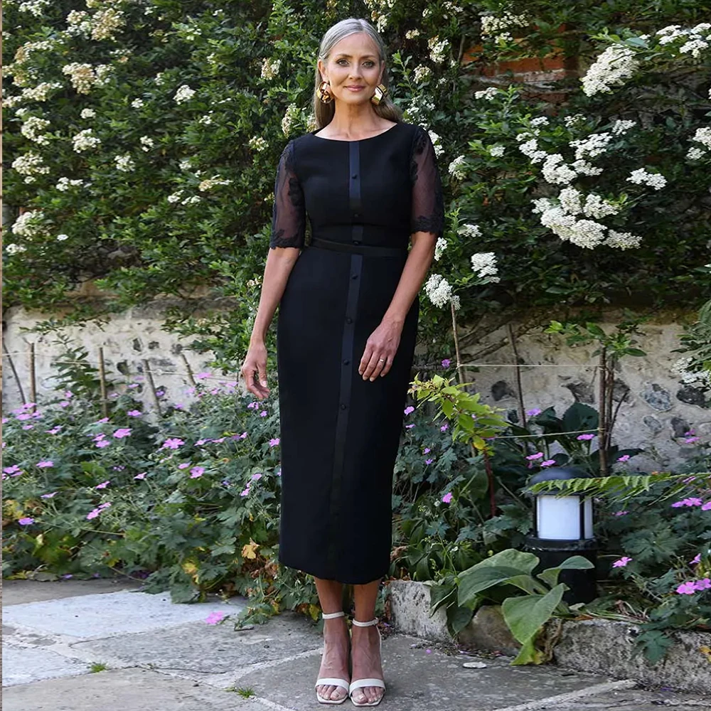 Customized Black Mother of Bride Dress for Women Sheath Tea Length Prom Dress for Party Modern Evening Gowns Midi