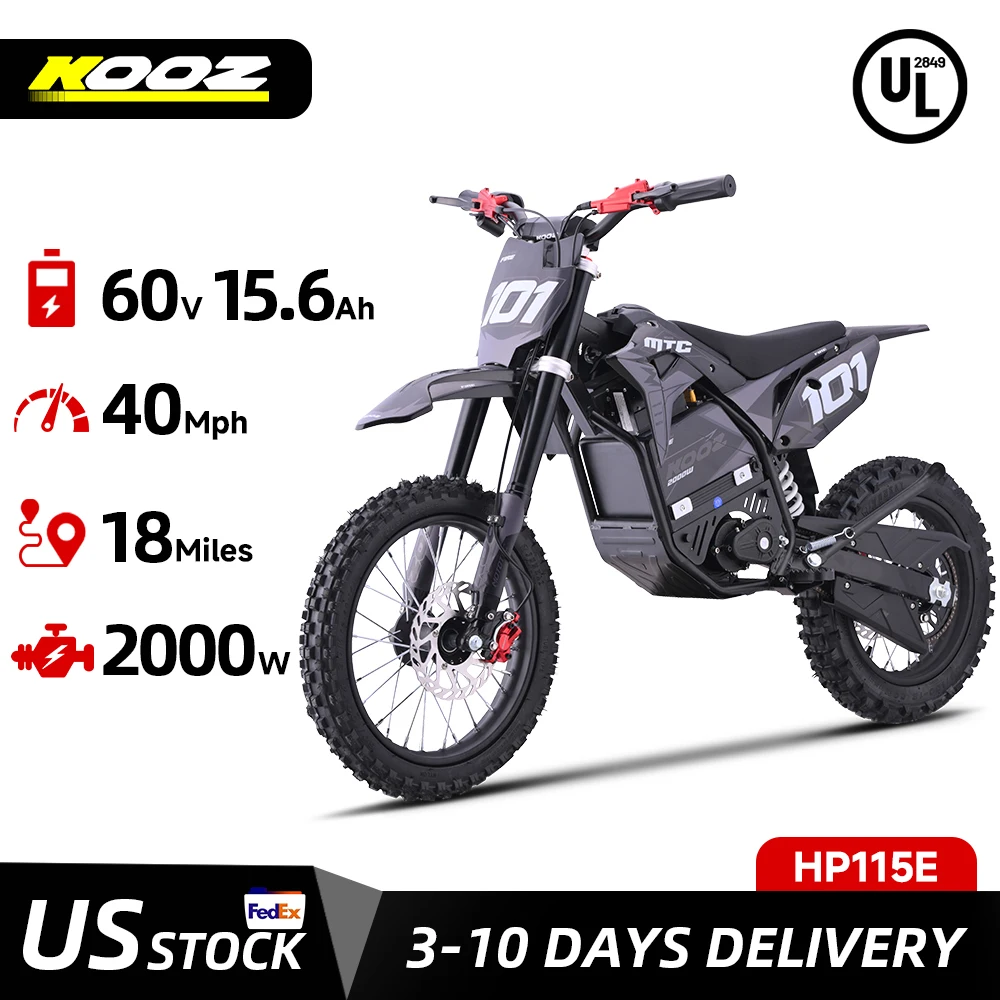 

KOOZ HP115E Electric Dirt Bike 2000W Motor 60V15.AH Lithium Battery Electric Motorcycle Hydraulic Brake 14" Fat Tire Snow E-bike